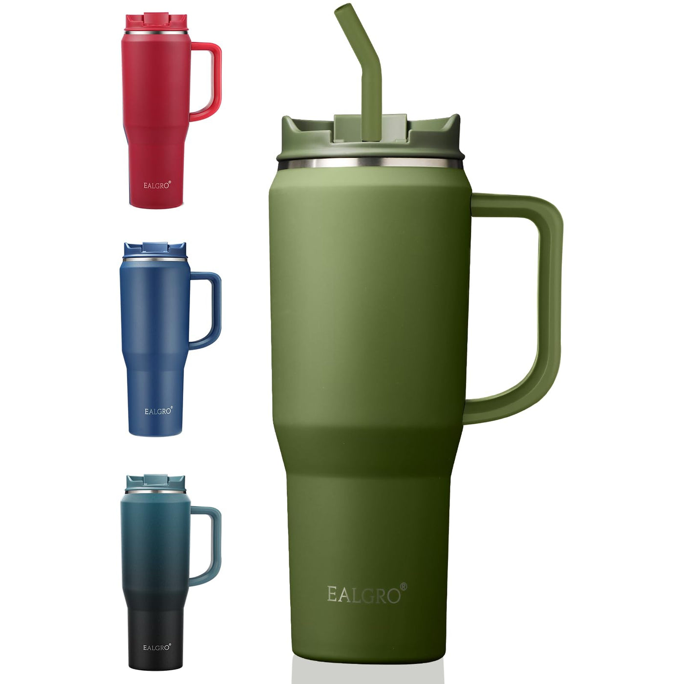EALGRO 40 oz Tumbler with Handle, Insulated Tumblers with Lid and Straw, Large Metal Sports Water Bottle Jug, Thermal Stainless Steel Travel Coffee Mug Cup, Black