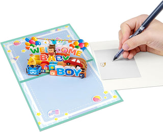 Welcome Baby Boy Pop Up 3D Greeting Cards with Blank Note & Envelope, ideal celebration gift for Baby Shower, Love, Anniversary, Special Moments, Inspirational, Birthday, Holiday, Party
