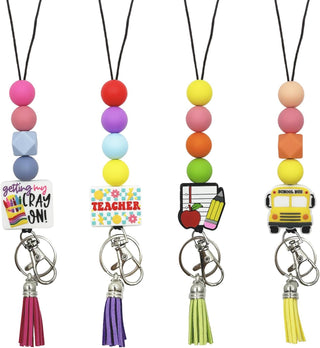 Teacher Lanyard Silicone Beaded Badge Breakaway Lanyard Cute Teacher Gift ID Holder for Women
