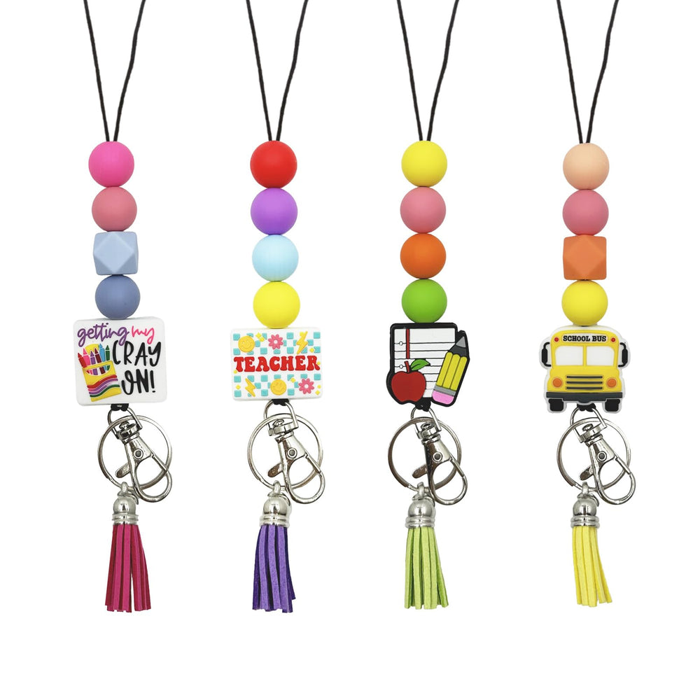 Teacher Lanyard Silicone Beaded Badge Breakaway Lanyard Cute Teacher Gift ID Holder for Women