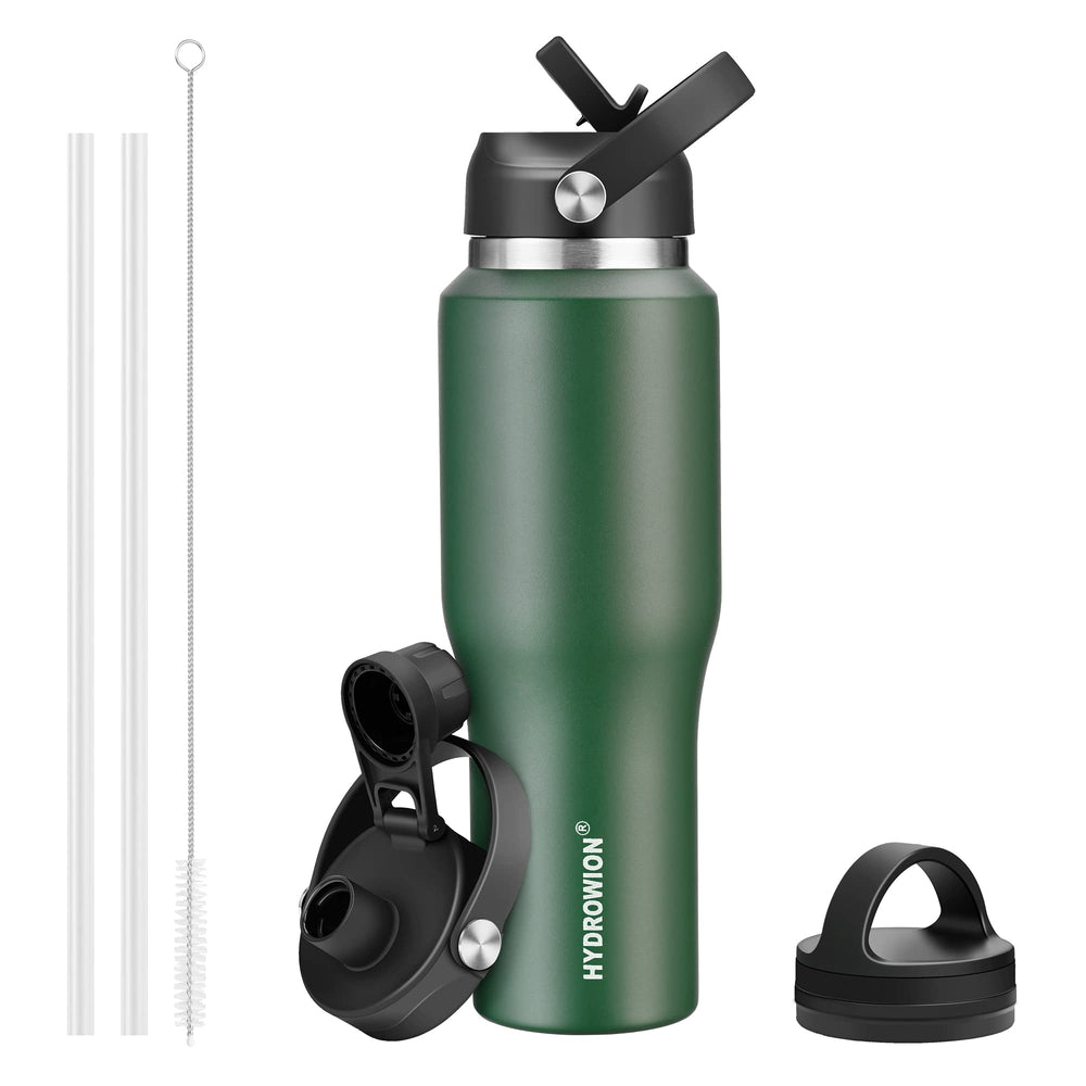 HYDROWION 32oz Stainless Steel Water Bottle(Cold for 48 Hrs, Hot for 24 Hrs), Double Wall Vacuum Insulated Water Flask with Straw Lid, Spout Lid and Flex Cap, Fit in Any Car Cup Holder, Cobalt