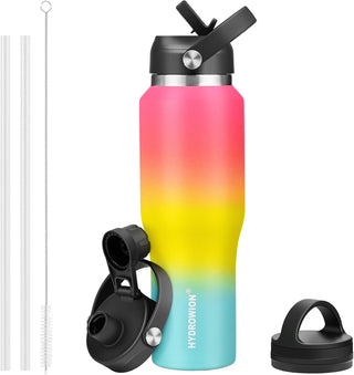 HYDROWION 32oz Stainless Steel Water Bottle(Cold for 48 Hrs, Hot for 24 Hrs), Double Wall Vacuum Insulated Water Flask with Straw Lid, Spout Lid and Flex Cap, Fit in Any Car Cup Holder, Cobalt