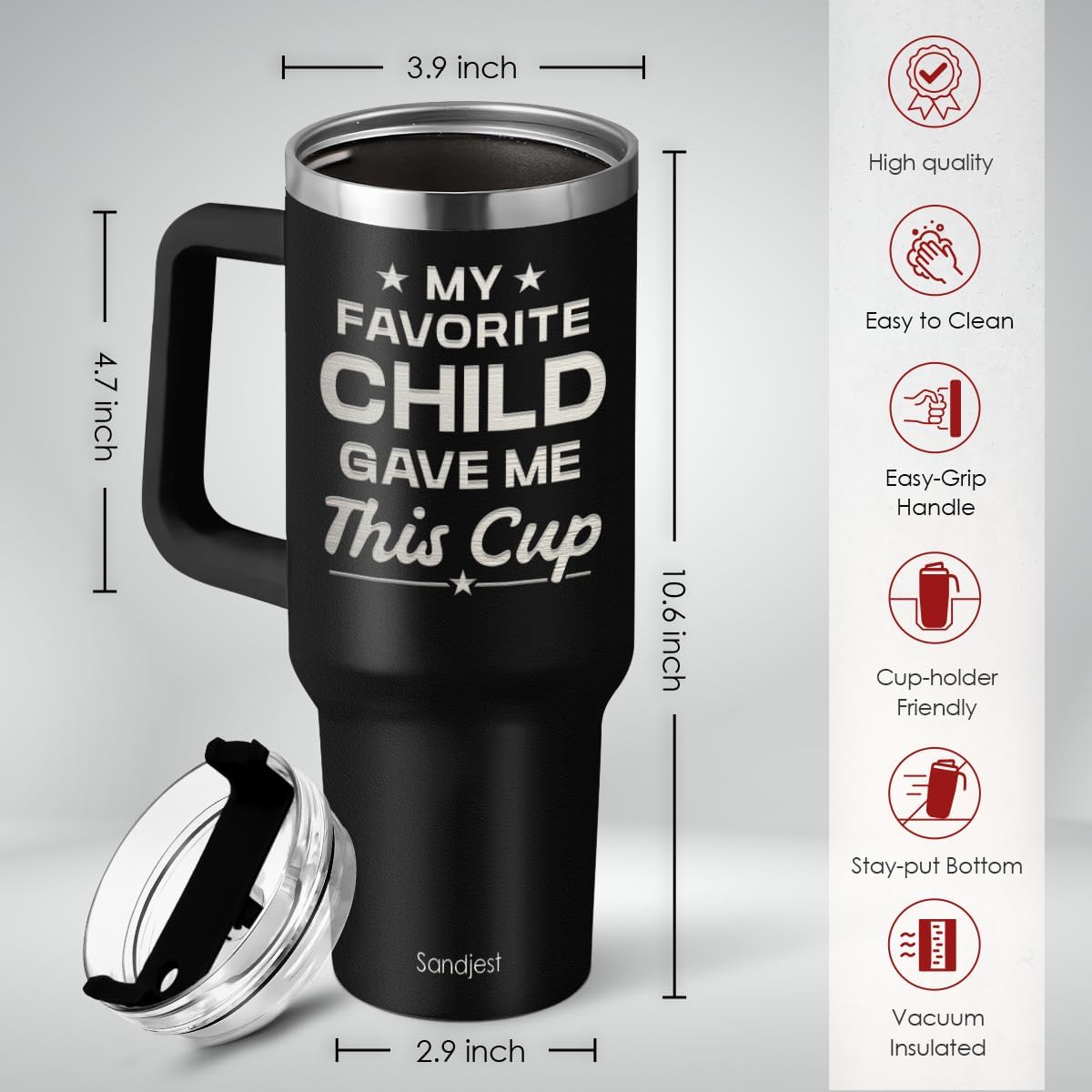 SANDJEST Dad Gift from Daughter, 40oz Stainless Steel Insulated Coffee Tumbler With Lid & Straw, Travel Cup Gift for Dad, Christmas Birthday Father's Day
