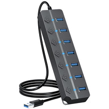 ONFINIO USB Hub 3.0, 7-Port USB Hub Splitter with Individual On/Off Switches and Lights, 3.2ft/1m Long Cable Compatible with MacBook, Laptop, Surface Pro, PS4, PC, Flash Drive, Mobile HDD-Purple