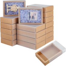 BENECREAT 30 Set Brown Kraft Drawer Gift Box, Paper Storage Organizers with Translucent Plastic Sliding Lid for Wedding Favors, DIY Crafts, Small Item Display, 7.17x5.12x1.8inch