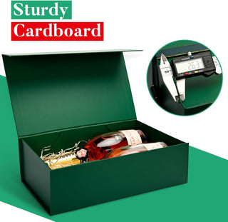LIFELUM Green Gift Box for Presents 1 Pack 13.85 x 8.35 x 4.45 inch Big Decorative Large Gift Box for Clothes with Magnetic Lids Luxury Accessories Card, Ribbon, Filler,Sticker