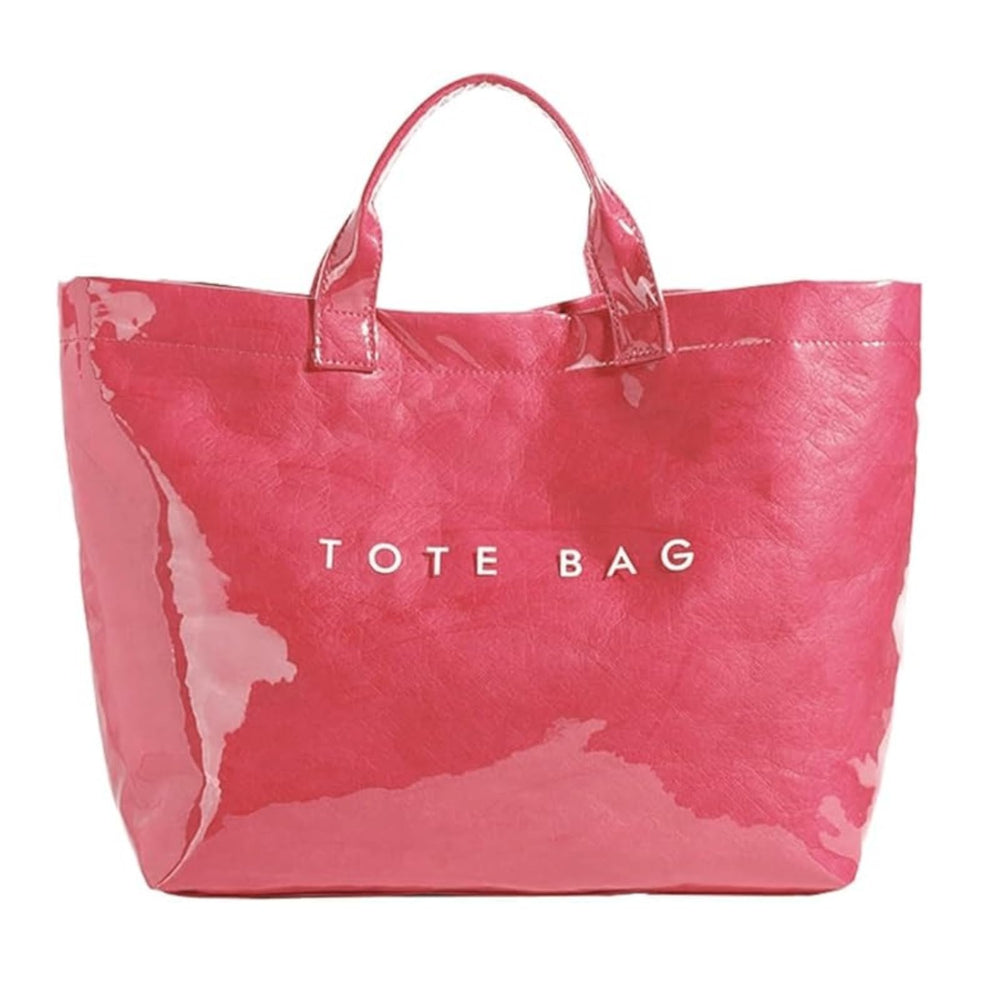 Lushandy PVC Tote Bag Women's Letters Print Hobo Handbag 14L Waterproof Plastic Tote Purse for Work, Beach, Shopping