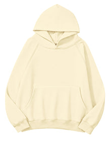 Lauweion Women Solid Basic Fleece Letter Loose Hoodie Sweatshirt Long Sleeve Kangaroo Pocket Drop Shoulder Pullovers Top