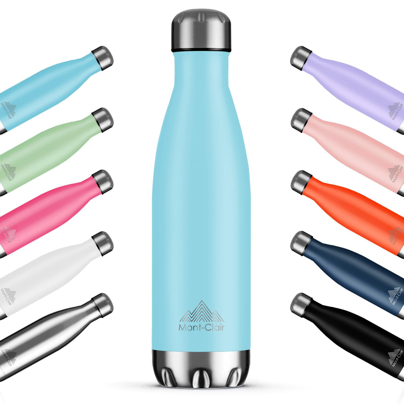 Mont-Clair H2O Stainless Steel Water Bottle, Vacuum insulated - BPA Free, 12h Hot & 24h Cold Drinks, Metal Water Bottle 17oz Leakproof, Ideal for Adult, Kids, Running - Black