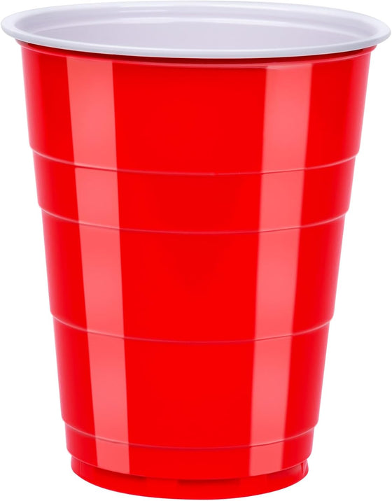 Amazon Basics Sturdy Disposable Plastic Party Cups for Cold Drinks, Red, 18oz, 50 Count, BPA-Free - hover image