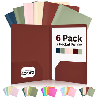 Sooez 6Pack Folders with Pockets, Pastels Colors, Heavy Duty Pocket Folder, Plastic Folders with Pockets, 2-Pocket Folder Bulk, Aesthetic File Folder, Back to School Office Filing Supplies