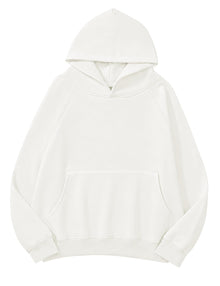 Lauweion Women Solid Basic Fleece Letter Loose Hoodie Sweatshirt Long Sleeve Kangaroo Pocket Drop Shoulder Pullovers Top