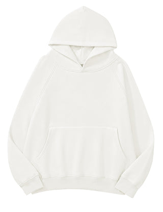 Lauweion Women Solid Basic Fleece Letter Loose Hoodie Sweatshirt Long Sleeve Kangaroo Pocket Drop Shoulder Pullovers Top