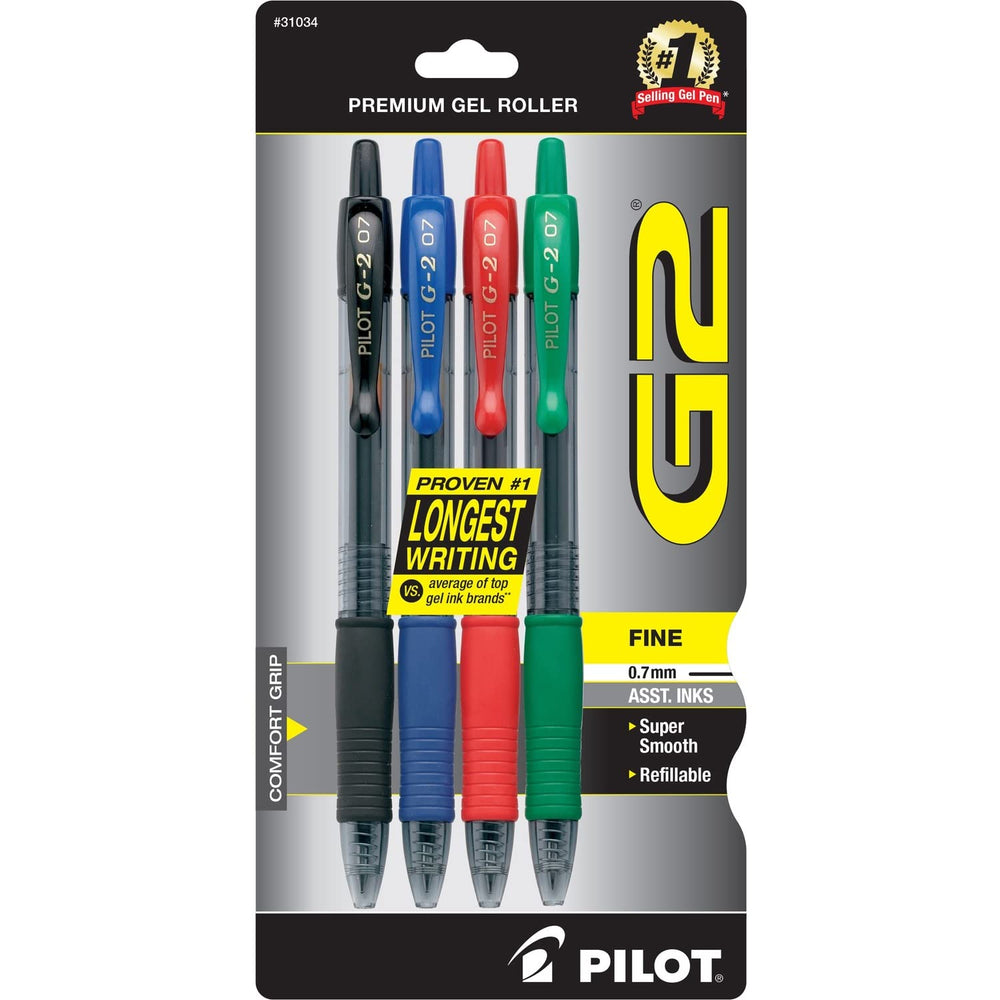 PILOT G2 Premium Refillable and Retractable Rolling Ball Gel Pens, Fine Point, Black Ink, 4-Pack (31057)