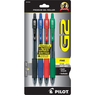 PILOT G2 Premium Refillable and Retractable Rolling Ball Gel Pens, Fine Point, Black Ink, 4-Pack (31057)
