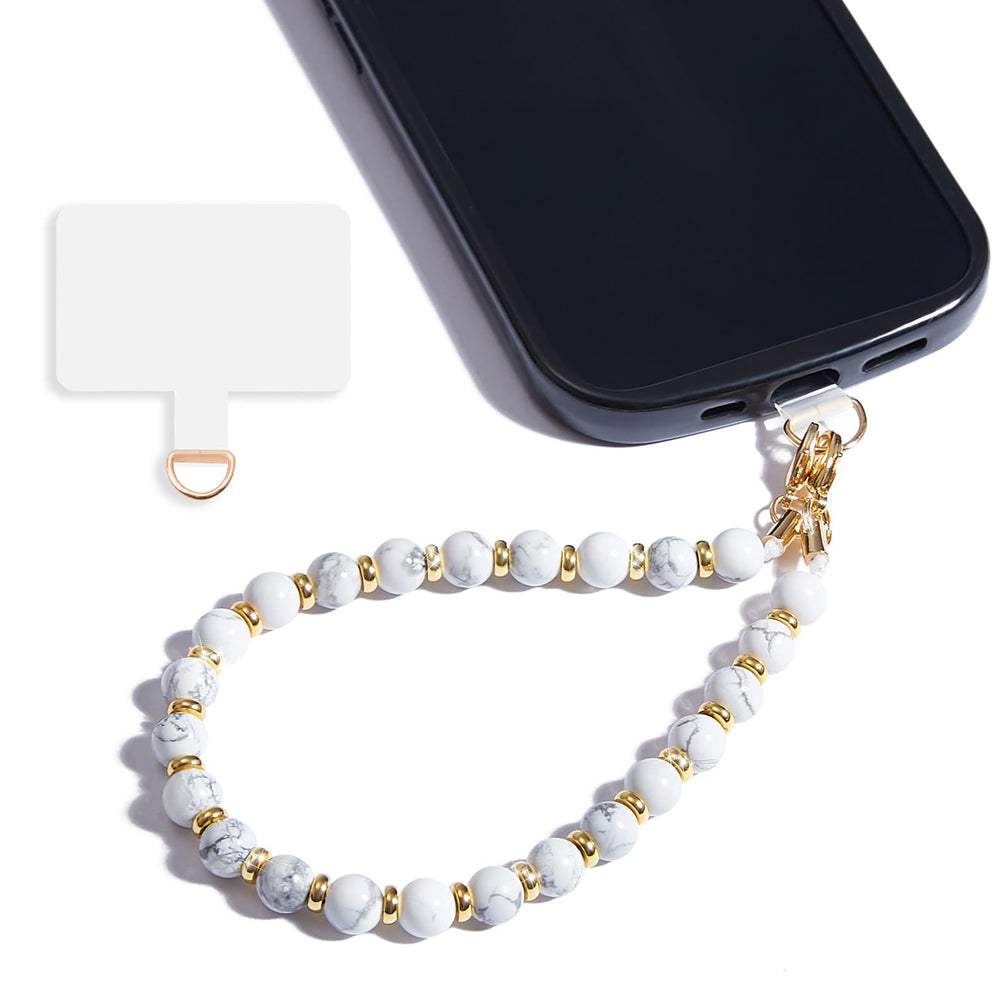 Marble Beaded Phone Wrist Strap,Detachable Phone Bracelet Strap with Tether Tab,Hands-Free Wristlet Strap (Rose Quartz)