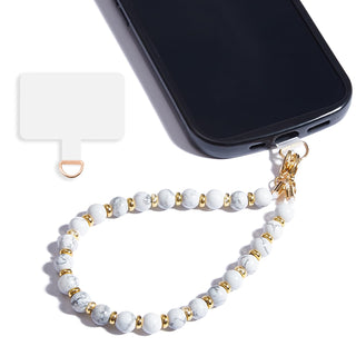 Marble Beaded Phone Wrist Strap,Detachable Phone Bracelet Strap with Tether Tab,Hands-Free Wristlet Strap (Rose Quartz)