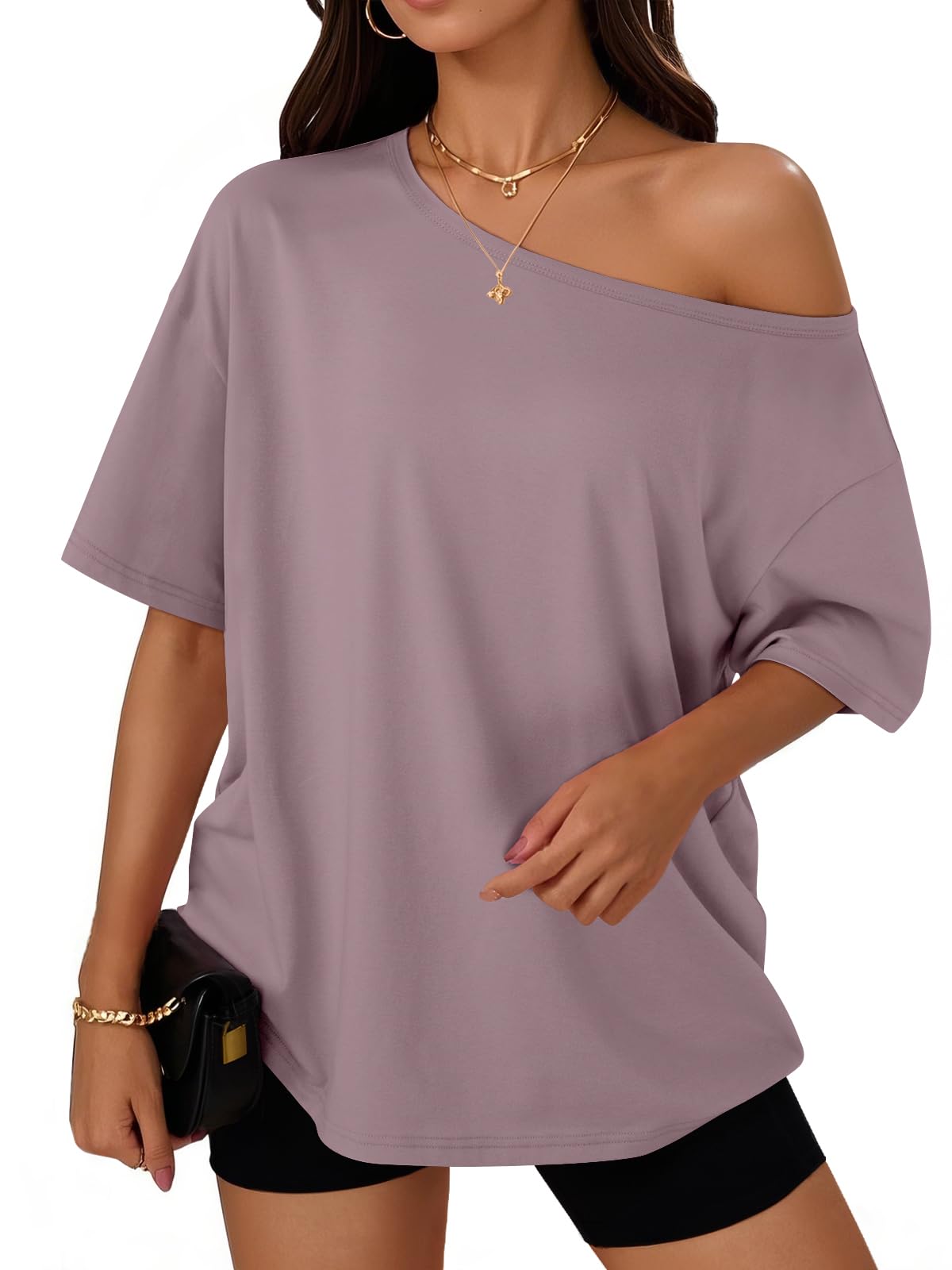 Trendy Queen Womens Off the Shoulder Tops Oversized Summer Spring T-Shirts 2026