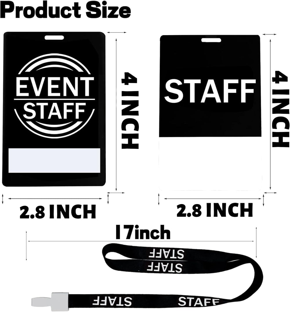25 PVC Event Staff Lanyards,Staff Pass,PVC Cards Black Lanyard and writable Staff Cards with Club Event,Party Event,Organizer Conference,Concert,Office Supplies