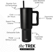 Simple Modern 40 oz Trek Tumbler with Handle and Straw Lid | Cup Holder Friendly Insulated Stainless Steel Travel Mug | Midnight Black