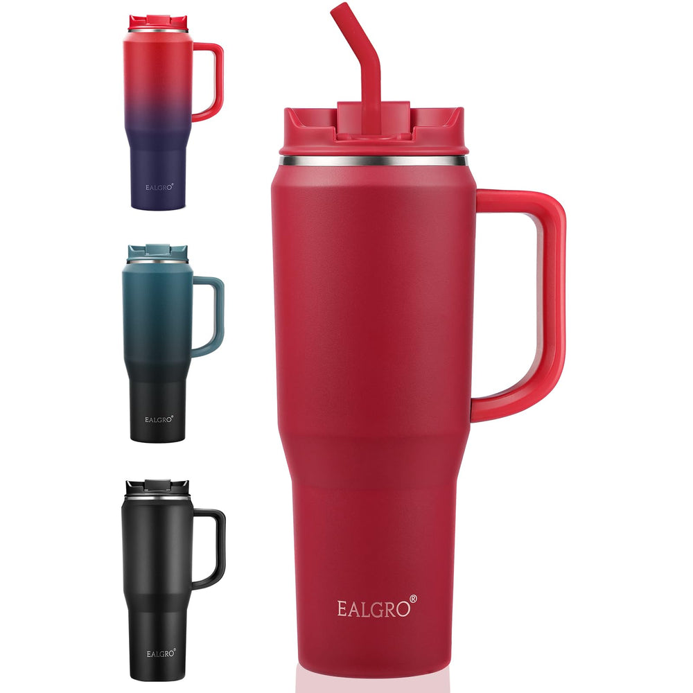 EALGRO 40 oz Tumbler with Handle, Insulated Tumblers with Lid and Straw, Large Metal Sports Water Bottle Jug, Thermal Stainless Steel Travel Coffee Mug Cup, Black