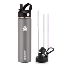 SENDESTAR Water Bottle 32oz Double Wall Vacuum Insulated Leak Proof Stainless Steel Sports Water Bottle—Wide Mouth with New Flex Straw Lid & Spout Lid (Deep Blue&Black)