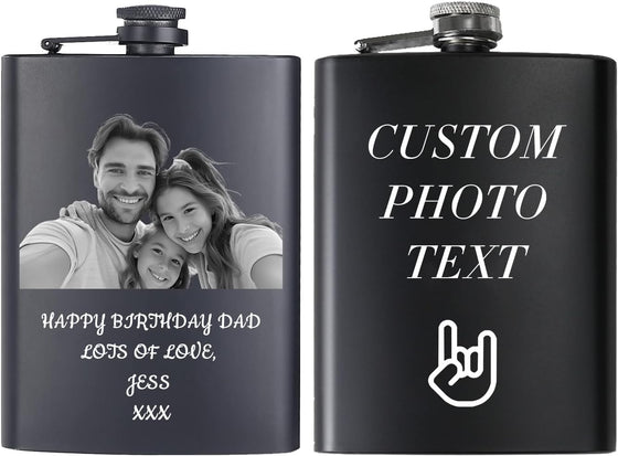 Custom Flask for Men Personalized Engraved 8 Oz Hip Flasks With Photo Text Customized Liquor Flask Gifts for Grandpa Men Him Dad Husband Fathers Day Christmas Groomsman (Custom Photos)