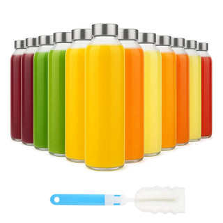 Sursip 18oz Glass Water Bottle Set of 6, Clear glass juice bottle for juicing，Reusable Drinking Bottles with Stainless Steel Lid，Beverage Storage Containers for Refrigerator-BPA Free，Leak Proof