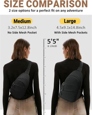 Tuwubi Crossbody Bags for Women, Sling Bag for Men, Small Hiking Backpack Anti Theft Lightweight for Outdoors Travel (M, Black)