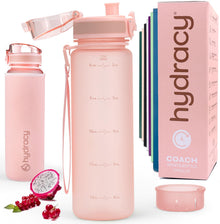 Hydracy Water Bottle with Time Marker -Large BPA Free Water Bottle & No Sweat Sleeve -Leak Proof Gym Bottle with Times to Drink - Ideal for Fitness Sports & Outdoors