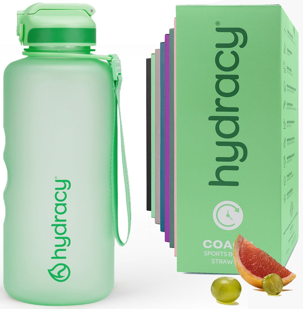 Hydracy Water Bottle with Time Marker -Large BPA Free Water Bottle & No Sweat Sleeve -Leak Proof Gym Bottle with Times to Drink - Ideal for Fitness Sports & Outdoors