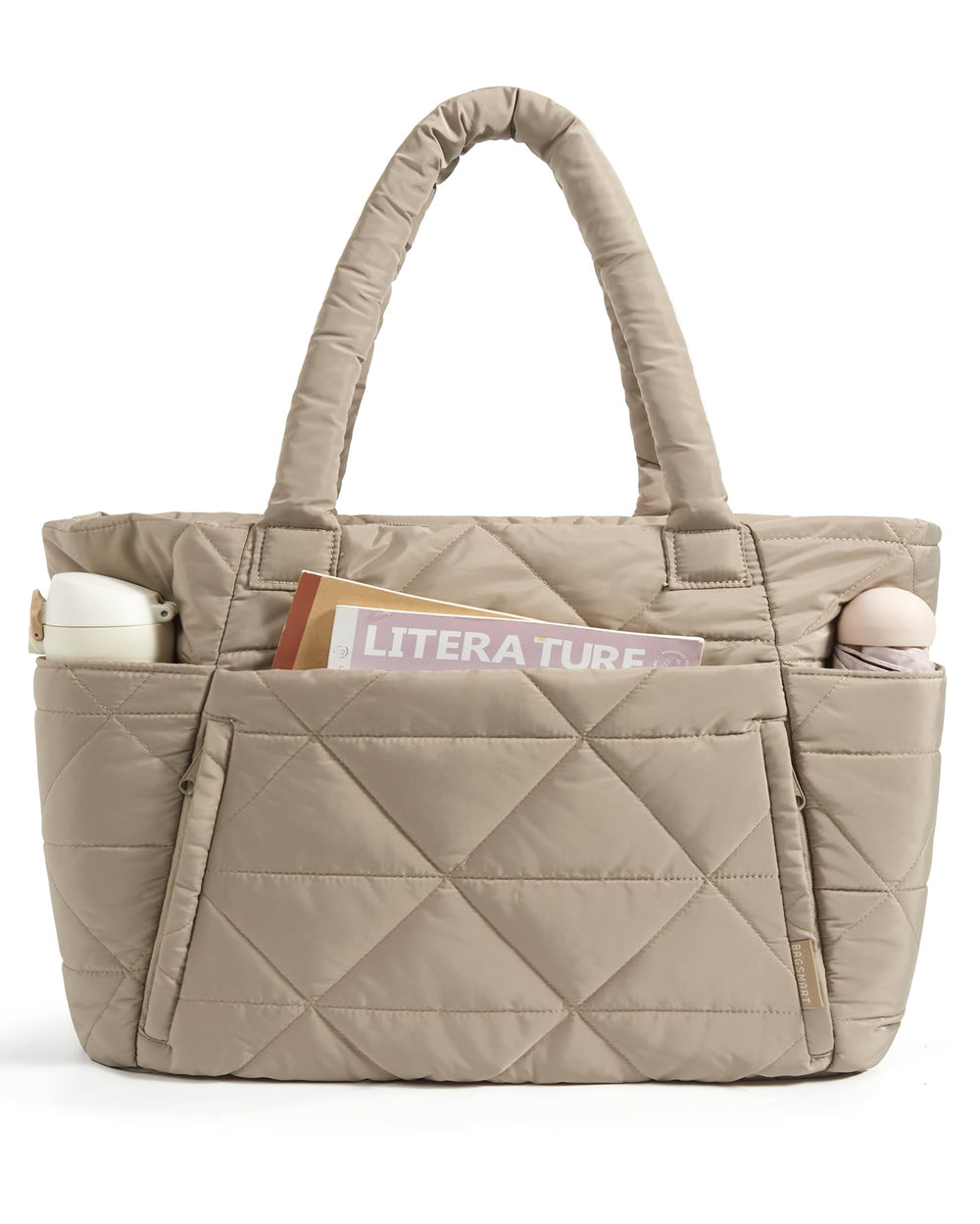 BAGSMART Tote Bag for Women, Puffer Tote Bag with Zipper, Large Quilted Shoulder Bag with Compartments for Travel, Work, Gym