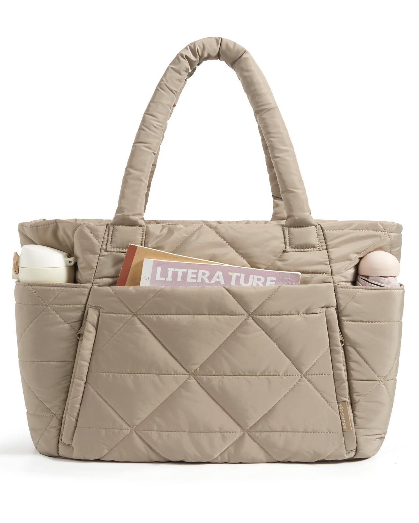 BAGSMART Tote Bag for Women, Puffer Tote Bag with Zipper, Large Quilted Shoulder Bag with Compartments for Travel, Work, Gym