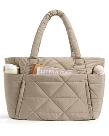 BAGSMART Tote Bag for Women, Puffer Tote Bag with Zipper, Large Quilted Shoulder Bag with Compartments for Travel, Work, Gym