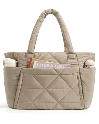 BAGSMART Tote Bag for Women, Puffer Tote Bag with Zipper, Large Quilted Shoulder Bag with Compartments for Travel, Work, Gym