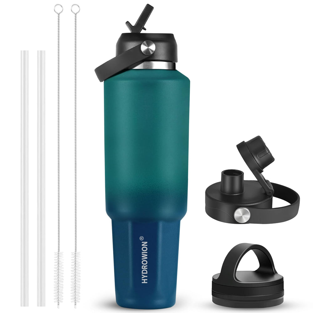 HYDROWION 32oz Stainless Steel Water Bottle(Cold for 48 Hrs, Hot for 24 Hrs), Double Wall Vacuum Insulated Water Flask with Straw Lid, Spout Lid and Flex Cap, Fit in Any Car Cup Holder, Cobalt