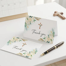 50Pcs Cross Flower Thank You & Sympathy Cards - 4 x 6 Inch Blank Inside Greeting Cards with Envelopes and Stickers for Wedding, Baptism, Baby Shower, Bridal Shower, Funeral