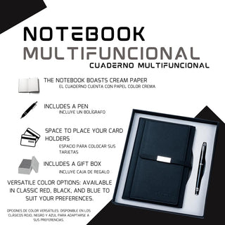 Multifunctional Professional PU Leather A5 Black Notebook and Journal with Pen, Card Holder, and Gift Box – for Business, Office, and Students