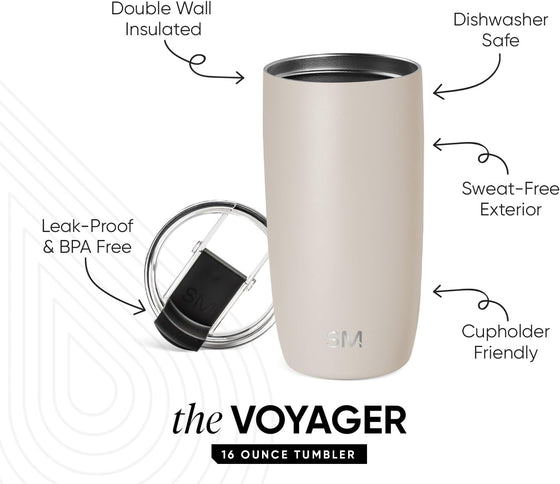 Simple Modern Voyager Tumbler with Flip Lid | Travel Coffee Mug | Insulated Stainless Steel Cold Brew Iced or Hot Coffee Cup | Gifts for Women Men Her Him | 16oz, Almond Birch - hover image