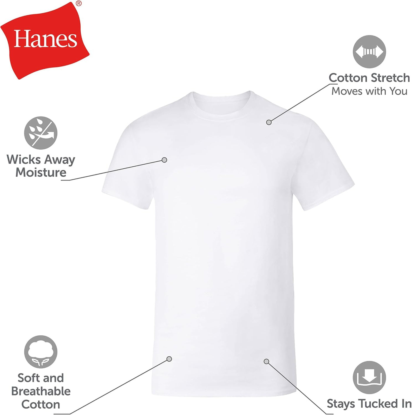 Hanes Men's Undershirt T-Shirts Pack, 5-Pack, Crewneck Or V-Neck T Shirts for Men, Wicking Stretch-Cotton Clothing