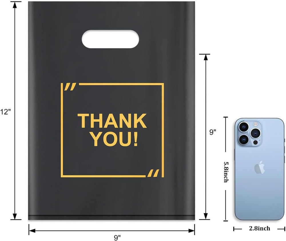 50 Pack Die Cut Plastic Shopping Bags with Thank You Logo 9x12 Merchandise Bags Extra Thick Glossy and Shopping Bags for Retail,Boutique Bags with Handles for Merchandise, Gifts, Trade Shows
