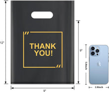 50 Pack Die Cut Plastic Shopping Bags with Thank You Logo 9x12 Merchandise Bags Extra Thick Glossy and Shopping Bags for Retail,Boutique Bags with Handles for Merchandise, Gifts, Trade Shows