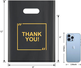 50 Pack Die Cut Plastic Shopping Bags with Thank You Logo 9x12 Merchandise Bags Extra Thick Glossy and Shopping Bags for Retail,Boutique Bags with Handles for Merchandise, Gifts, Trade Shows