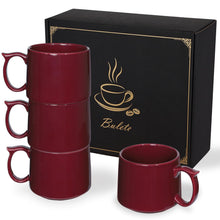 Coffee Mugs Gift Set of 4, Large 19 oz Stackable Ceramic Coffee Mug, Coffee Cups with Large Handle for Latte, Cappuccino, Milk, Tea, Dishwasher & Microwave Safe, Ideal for Men, Women - Black