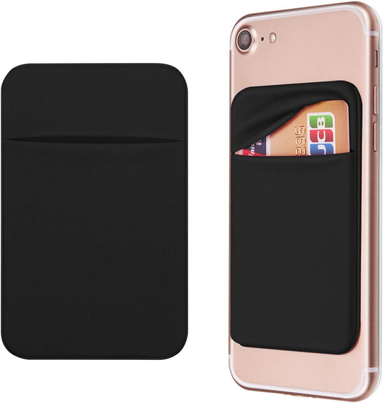 OBVIS Cell Phone Pocket Self Adhesive Card Holder Stick On Wallet Sleeve with Adhesive ID Credit Card ATM Card Holder for iPhone Android 2 PACK BLACK