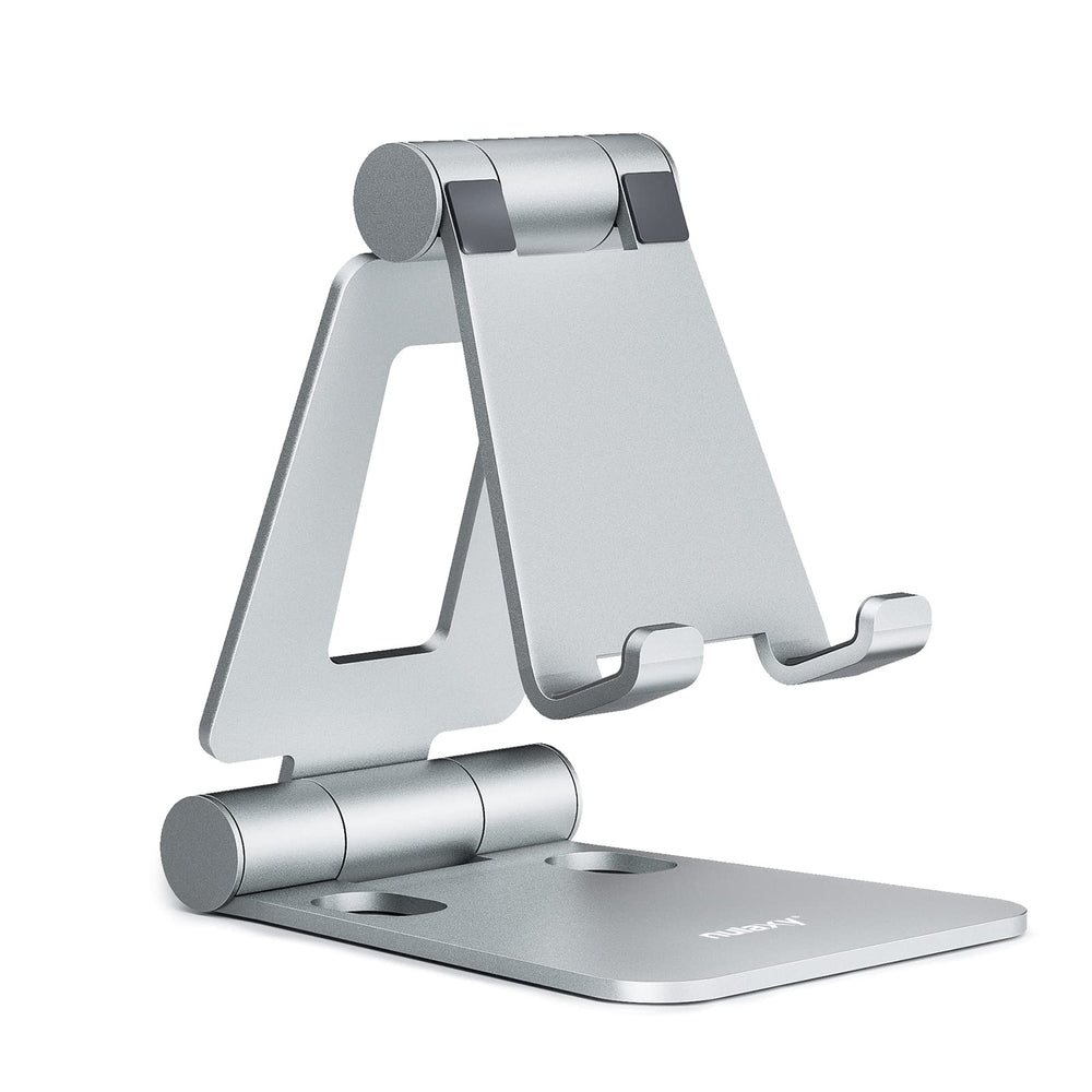Nulaxy Dual Folding Cell Phone Stand, Fully Adjustable Foldable Desktop Phone Holder Cradle Dock Compatible with iPhone 17 16 15 14 13 12 11 Pro Xs Xs Max Xr X 8, Nintendo Switch, All Phones - Gold