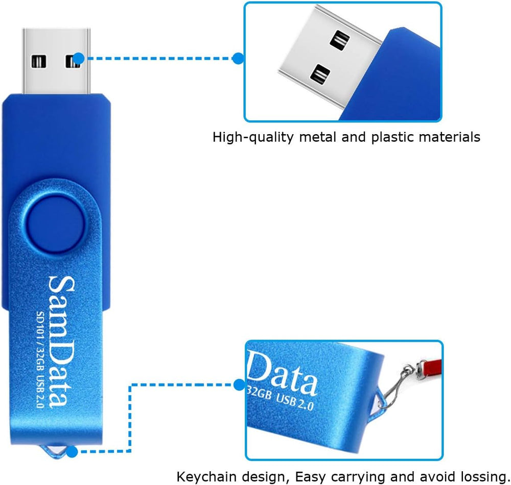 SamData 32GB USB Flash Drives 2 Pack 32GB Thumb Drives Memory Stick Jump Drive with LED Light for Storage and Backup (2 Colors: Black Blue)