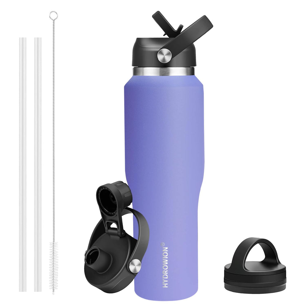 HYDROWION 32oz Stainless Steel Water Bottle(Cold for 48 Hrs, Hot for 24 Hrs), Double Wall Vacuum Insulated Water Flask with Straw Lid, Spout Lid and Flex Cap, Fit in Any Car Cup Holder, Cobalt