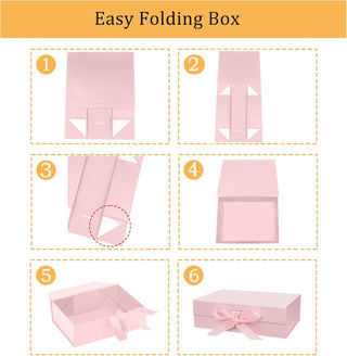 DaiUni 10.5"X7.5"X3.1" Pink Magnetic Gift Box with Lid and Ribbon for Presents