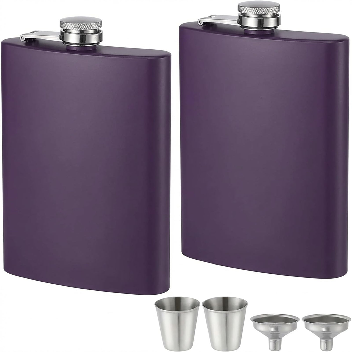 ROMORC 2 Pack Hip Flasks for Liquor Matte Black 8 Oz Stainless Steel Leak-proof Thin Flasks with 2pcs Funnels and Cups for Wedding Party, Groomsman, Bridesmaid, Gift (Black)